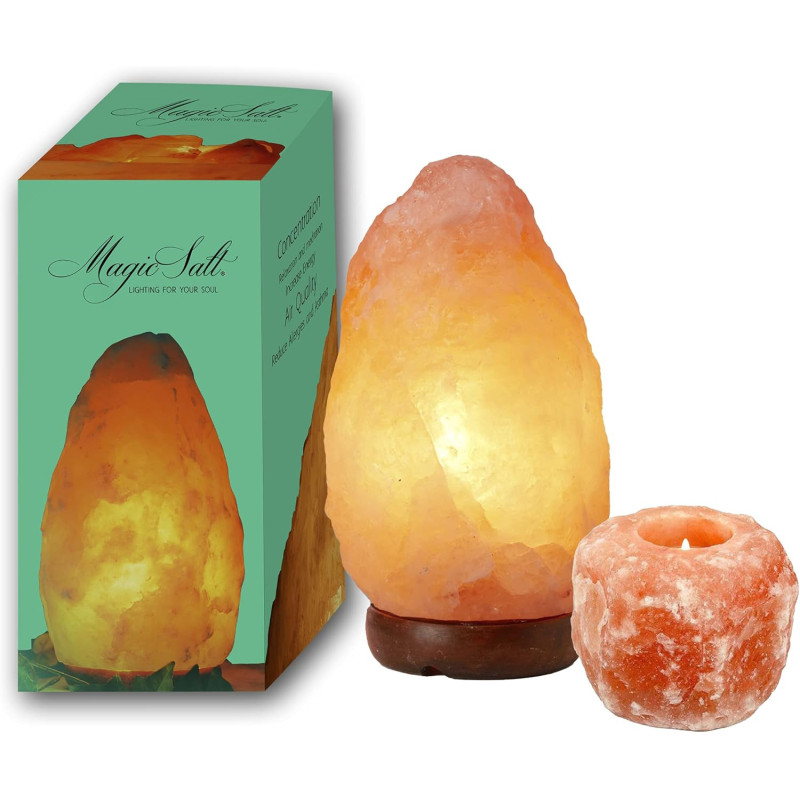 Lámpara y Portavelas de Sal del Himalaya | Luz Cálida y Purificadora