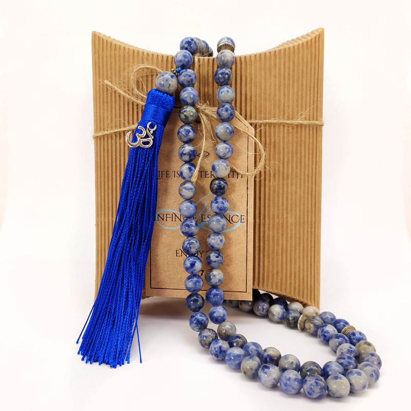Japa Mala Budista Jaspi Blau Motejat – 108 Boles per a Meditació
