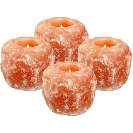 Set of 4 Himalayan Pink Salt Candle Holders | Handcrafted & Warm Light