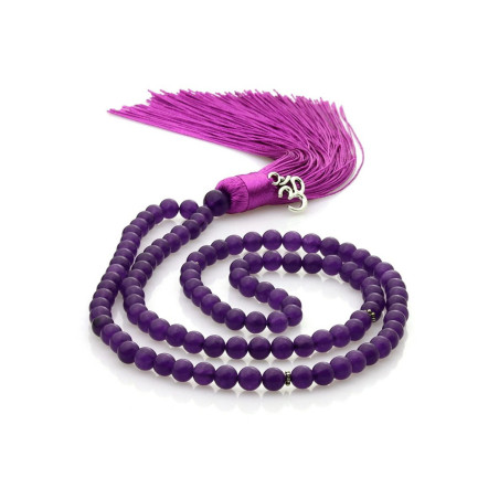 Japa Mala Budista Jade Morado – 108 Cuentas con Símbolo OM