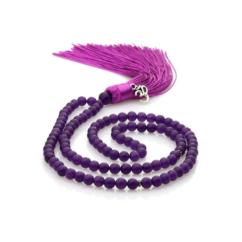 Japa Mala Budista Jade Morado – 108 Cuentas con Símbolo OM
