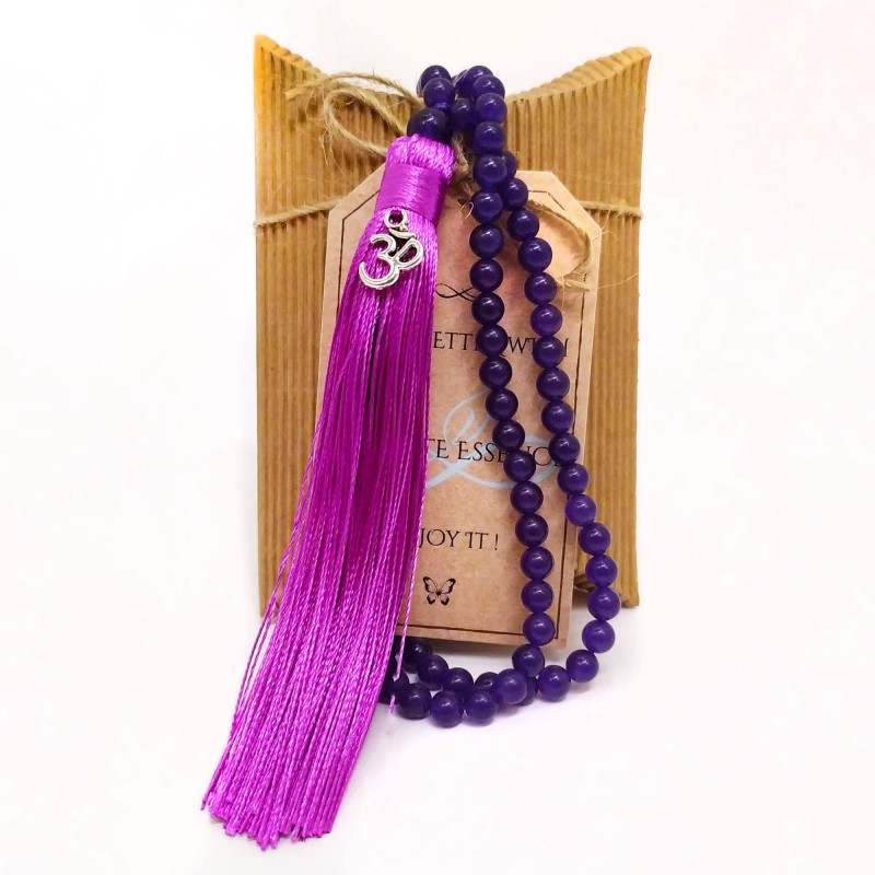 Japa Mala Budista Jade Morado – 108 Cuentas con Símbolo OM