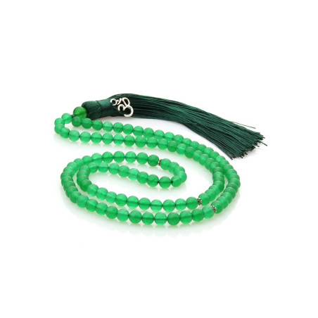 Buddhist Japa Mala Green Jade – 108 Beads with OM Symbol