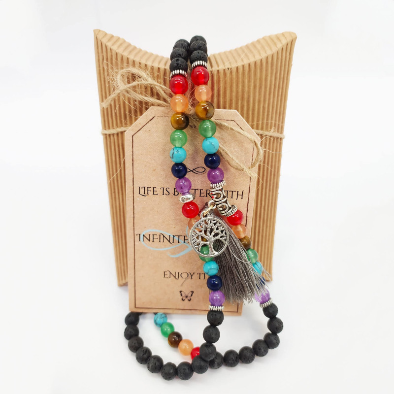 Tree of Life Buddhist Japa Mala – Lava Stones, 108 Beads