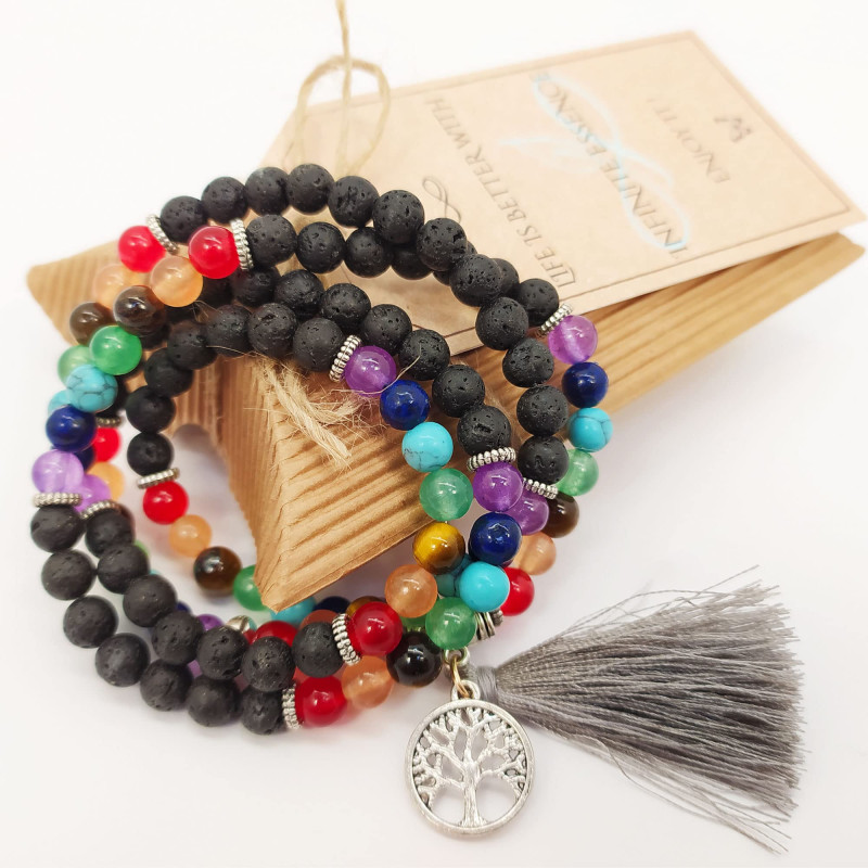 Tree of Life Buddhist Japa Mala – Lava Stones, 108 Beads