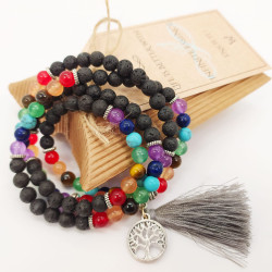 Tree of Life Buddhist Japa Mala – Lava Stones, 108 Beads