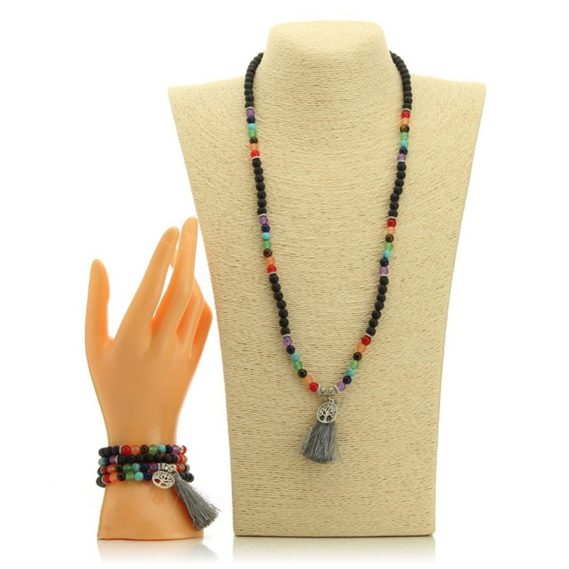 Tree of Life Buddhist Japa Mala – Lava Stones, 108 Beads