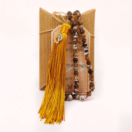 Japa Mala artesanal de ágata parda con símbolo OM | Meditación 2