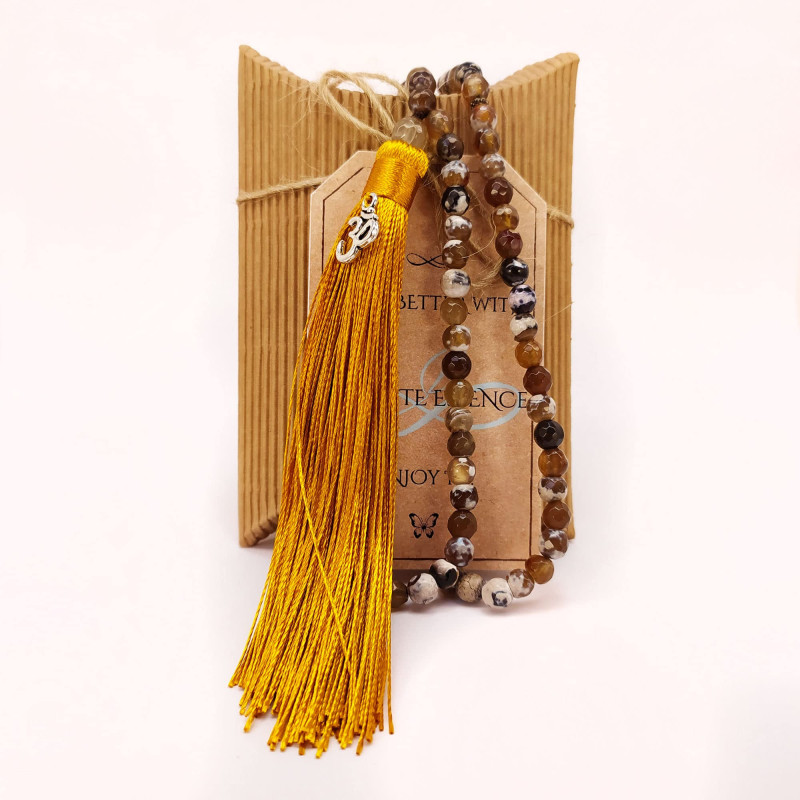 Japa Mala artesanal d’àgata marró amb símbol OM | Meditació