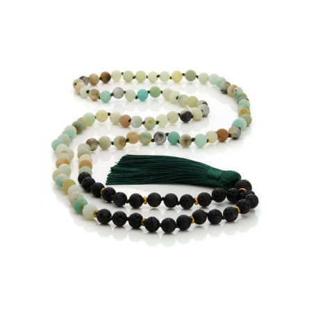 Amazonite & Lava Buddhist Japa Mala – 108 Beads