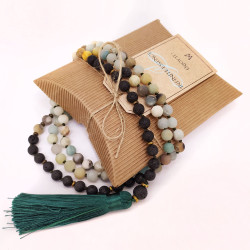 Japa Mala Budista de Amazonita y Lava – 108 Cuentas