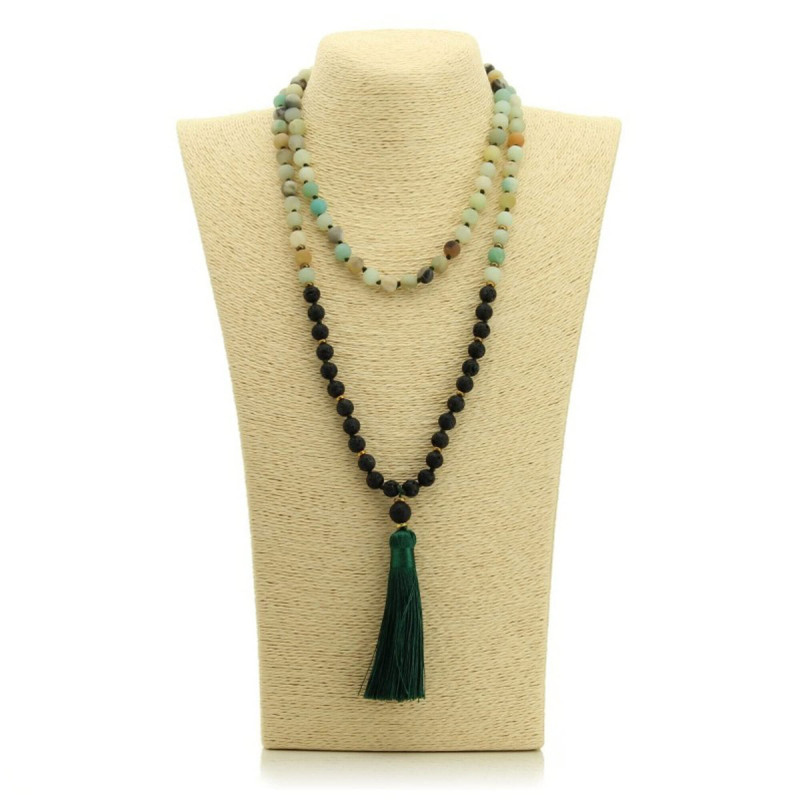 Japa Mala Budista de Amazonita y Lava – 108 Cuentas