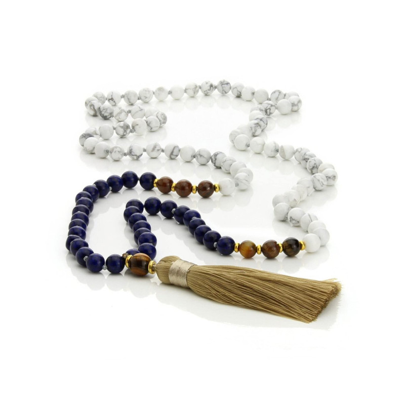 Lapislazuli, Tiger Eye & Howlite Buddhist Japa Mala – 108 Beads