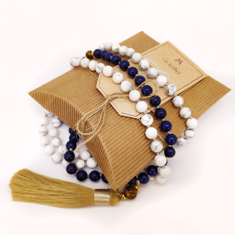 Lapislazuli, Tiger Eye & Howlite Buddhist Japa Mala – 108 Beads