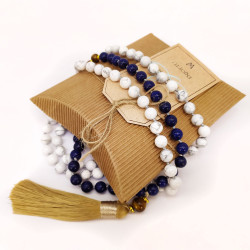 Lapislazuli, Tiger Eye & Howlite Buddhist Japa Mala – 108 Beads