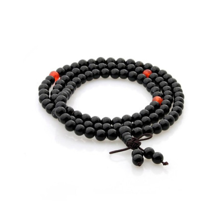Colgante Japa Mala Tibetano de Ágata Negra (108 cuentas, 70 cm)