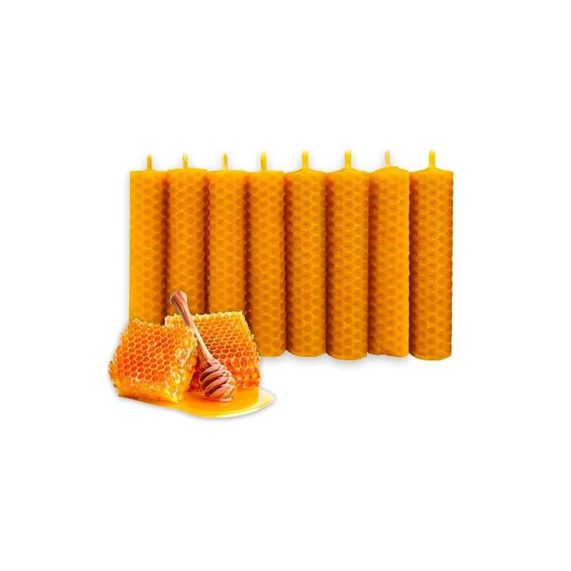 Pack 8 Velas de miel de Abeja 10x2 cm – Naturales y Artesanales