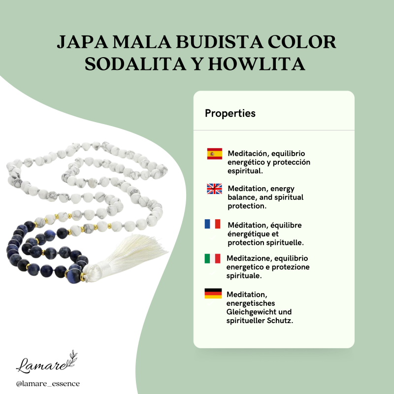 Japa Mala Budista Sodalita i Howlita – 108 Boles per a Meditació