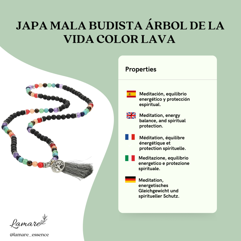 Japa Mala Budista Árbol de la Vida – Piedras de Lava, 108 Cuentas