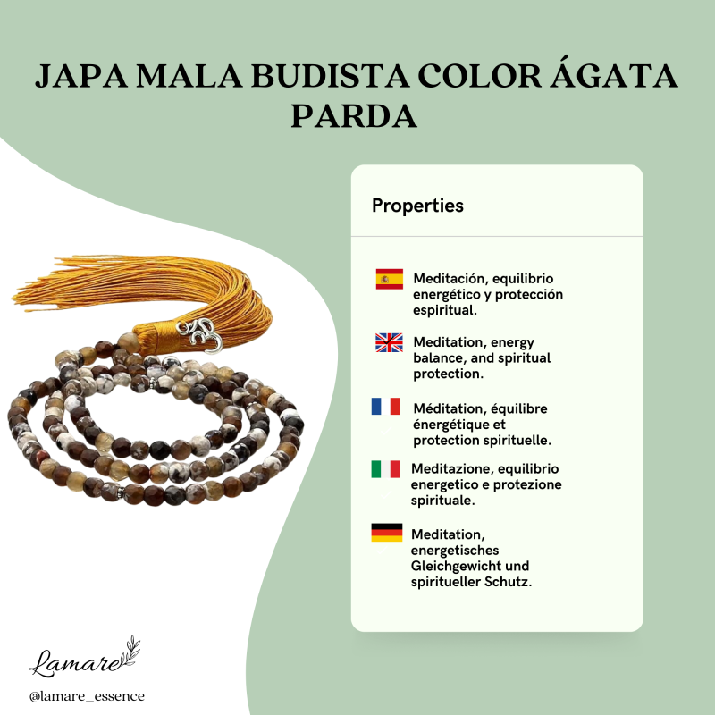 Japa Mala artesanal d’àgata marró amb símbol OM | Meditació