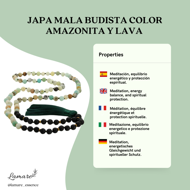 Japa Mala Budista de Amazonita y Lava – 108 Cuentas