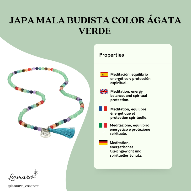 Green Agate Buddhist Japa Mala – 108 Beads