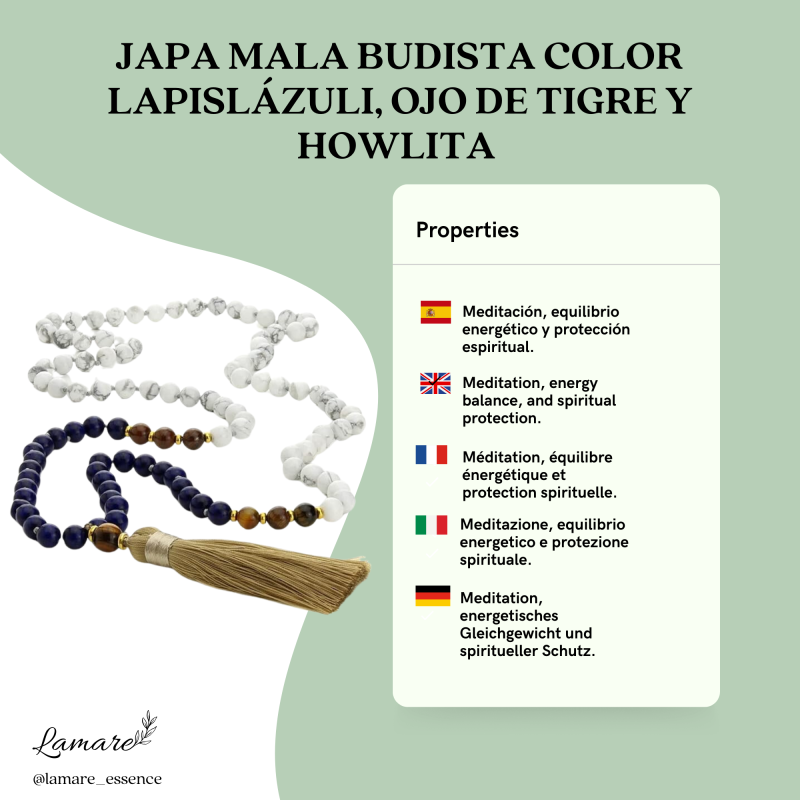 Lapislazuli, Tiger Eye & Howlite Buddhist Japa Mala – 108 Beads