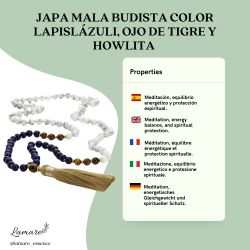 Japa Mala Budista de Lapislázuli, Ojo de Tigre y Howlita – 108 Cuentas