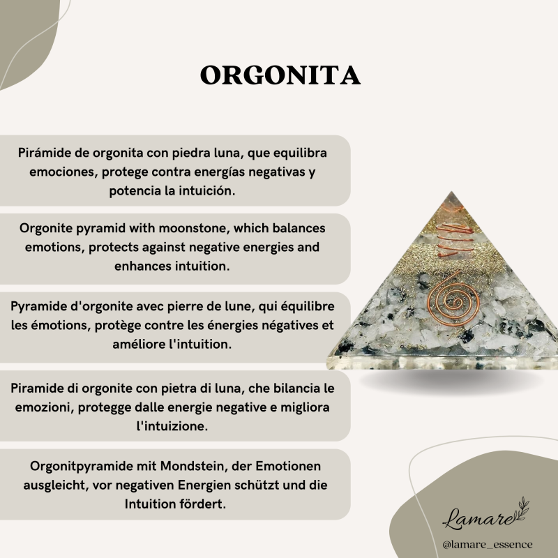 Pirámide de Orgonita con Piedra Luna 76 mm - Energía y Equilibrio