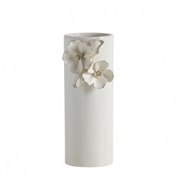 Jarrón Amour de Fleurs – Gres Blanco con Detalles Dorados