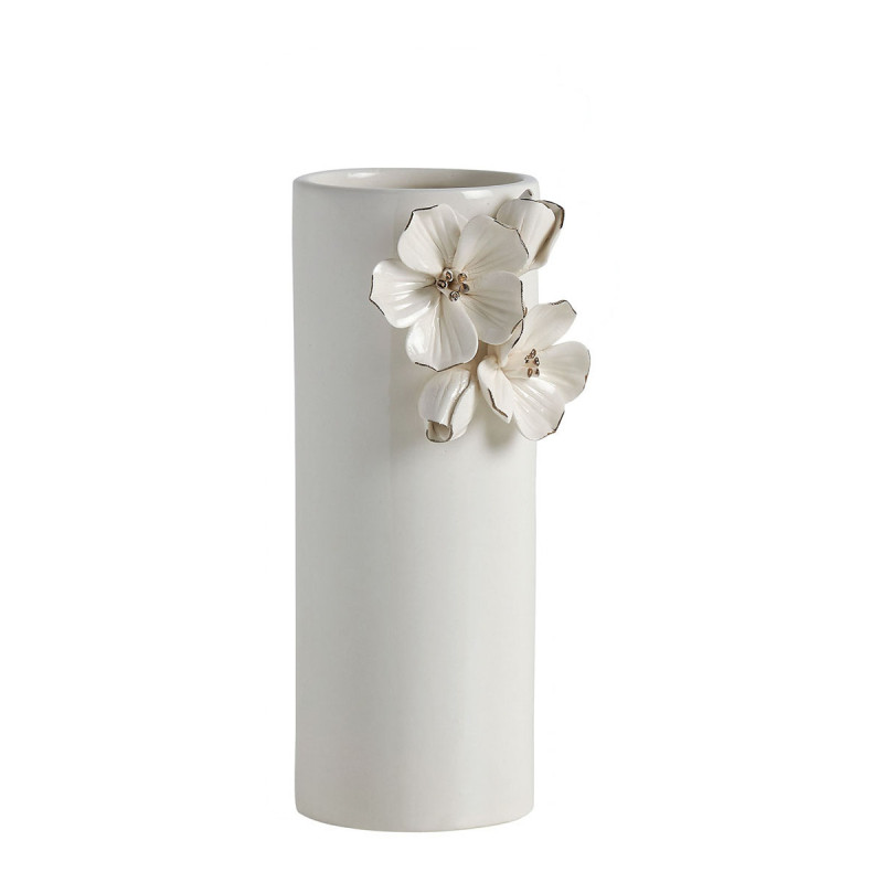 Jarrón Amour de Fleurs – Gres Blanco con Detalles Dorados