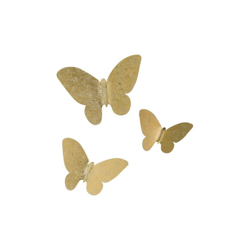 Set de 3 Mariposas Decorativas de Metal – Acabado Latón Elegante