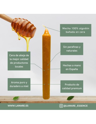Vela de Miel de Abeja 100% Natural 20 x 2 cm – Artesanal y Natural