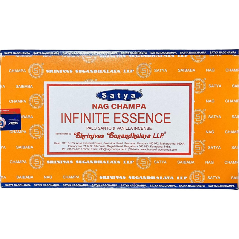 Satya Nag Champa Infinite Essence - Edición Limitada - Fragancia Exclusiva Palo Santo y Vainilla - 12 Cajas de 15g
