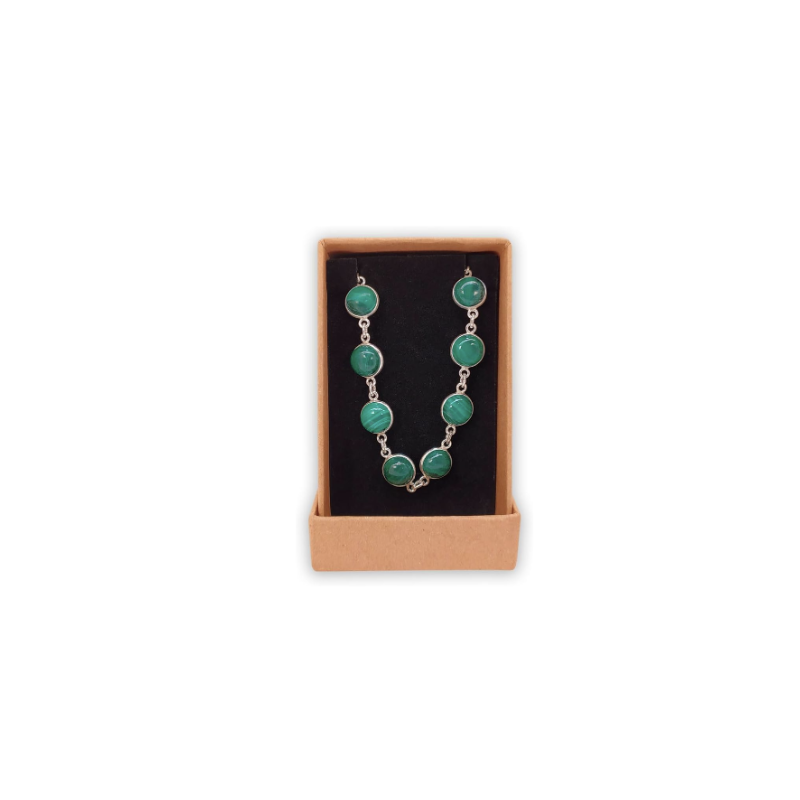 Sterling Silver Malachite Bracelet | Round Gemstones & Minimalist Styl