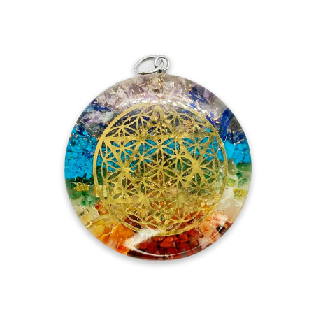 Chakra Resin Pendant with Flower of Life & Star of David - Energy