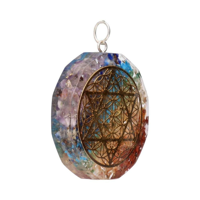 Chakra Resin Pendant with Flower of Life & Star of David - Energy
