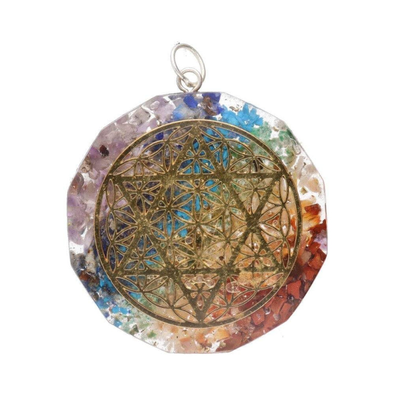 Colgante Resina Chakras Flor de la Vida y Estrella de David - Energía
