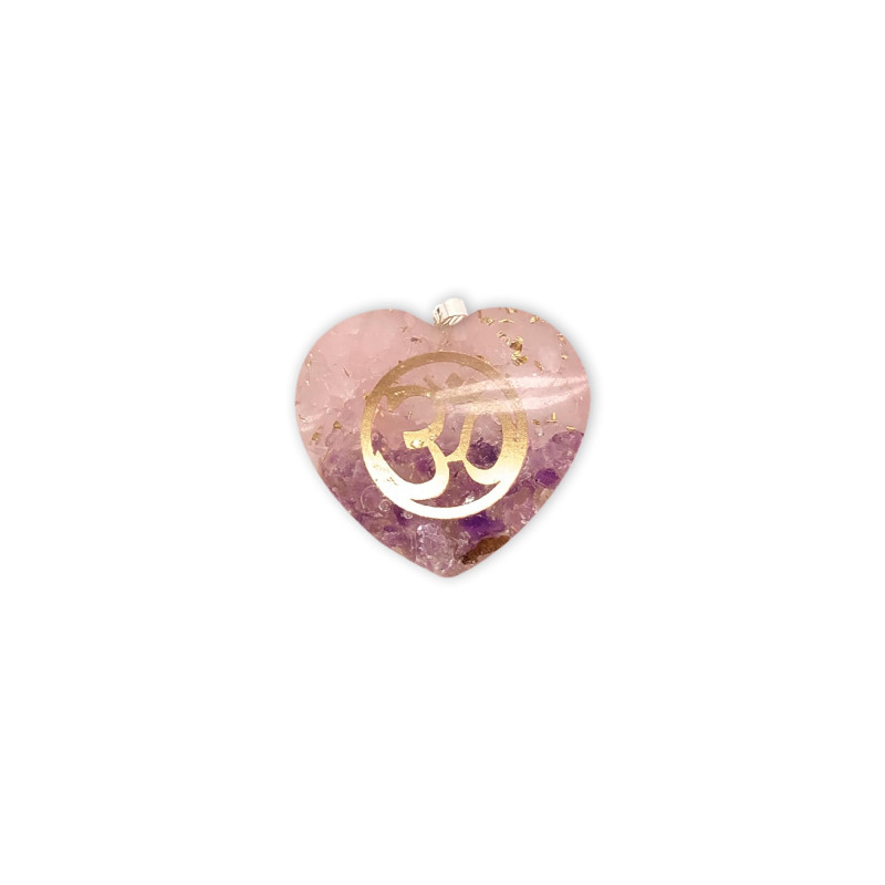 Colgante Orgonita Corazón Cuarzo Rosa y Amatista Om - Energía y paz