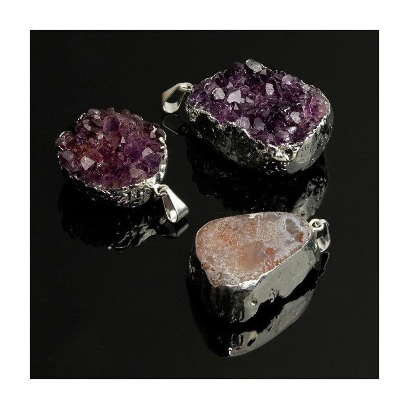 Amethyst and Citrine Druzy Pendant – Unique Handmade Jewelry