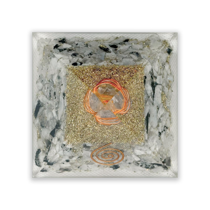 Pirámide de Orgonita con Piedra Luna 76 mm - Energía y Equilibrio