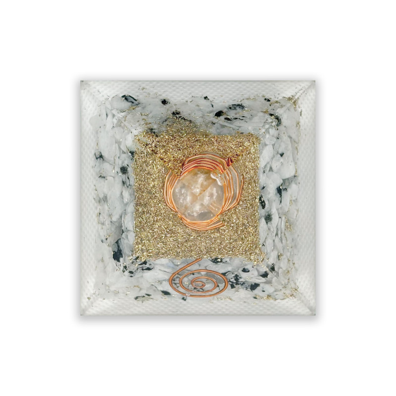 Orgonite Pyramid with Moonstone 2.4” (61 mm) - Energy & Harmonization