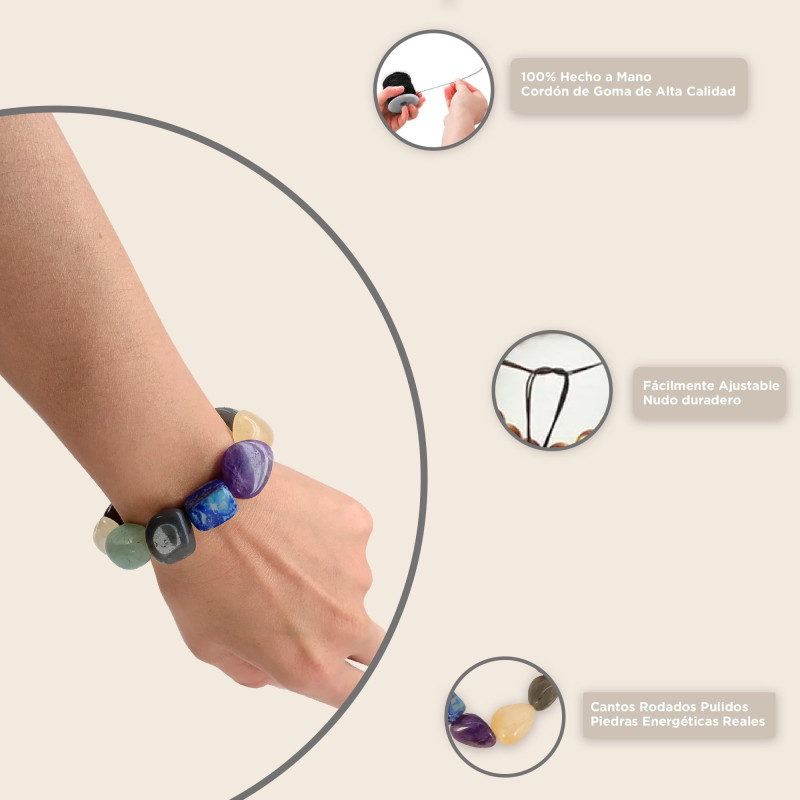 Pulsera 7 Chakras de Cantos Rodados – Equilibrio Energético y Bienesta