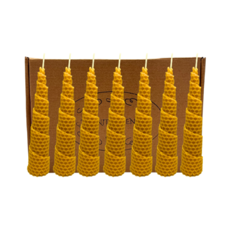 Honey Candle Pack of 8 - Spiral Shape 15 x 3 cm | Pure Beeswax