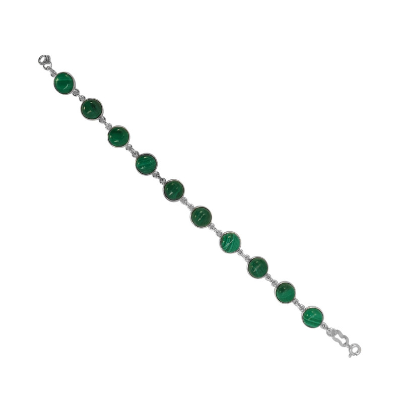 Sterling Silver Malachite Bracelet | Round Gemstones & Minimalist Styl